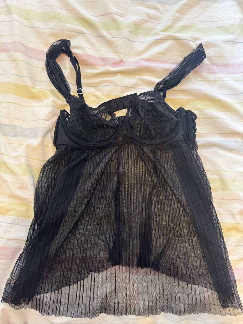 Black Lace & Sheer Mesh Babydoll Chemise - Women's Intimate